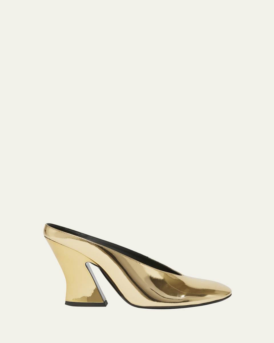 Metallic Leather Sculpted Block-Heel Mules